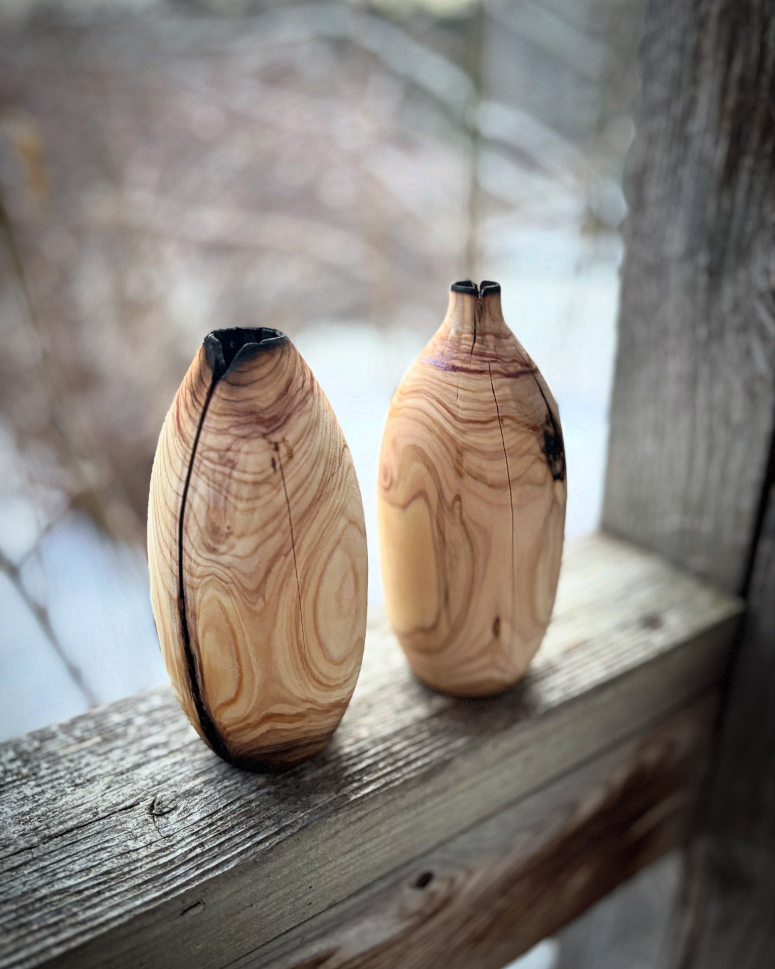 Photo of hand-crafted wooden vases
