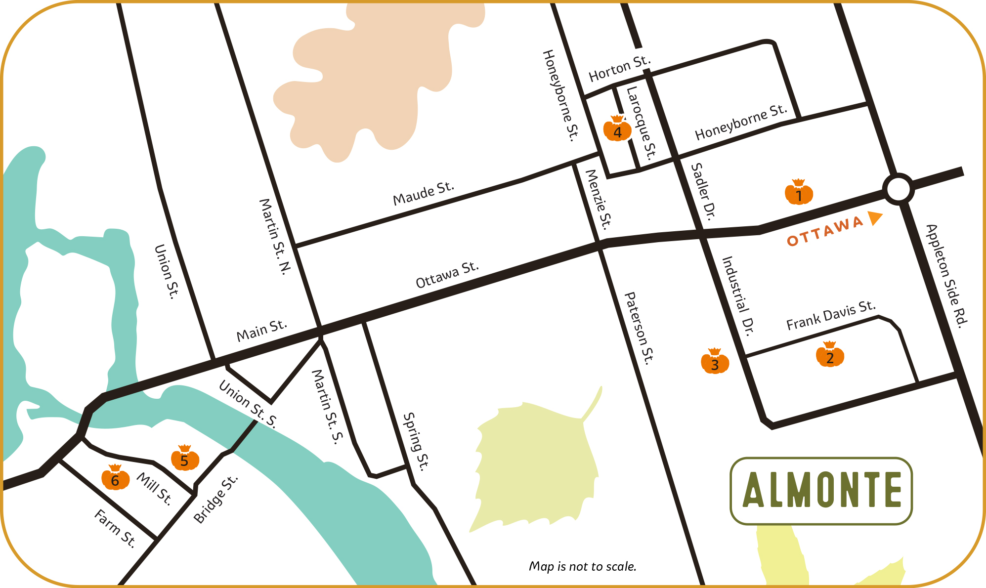 Map of Crown & Pumpkin tour, Almonte portion