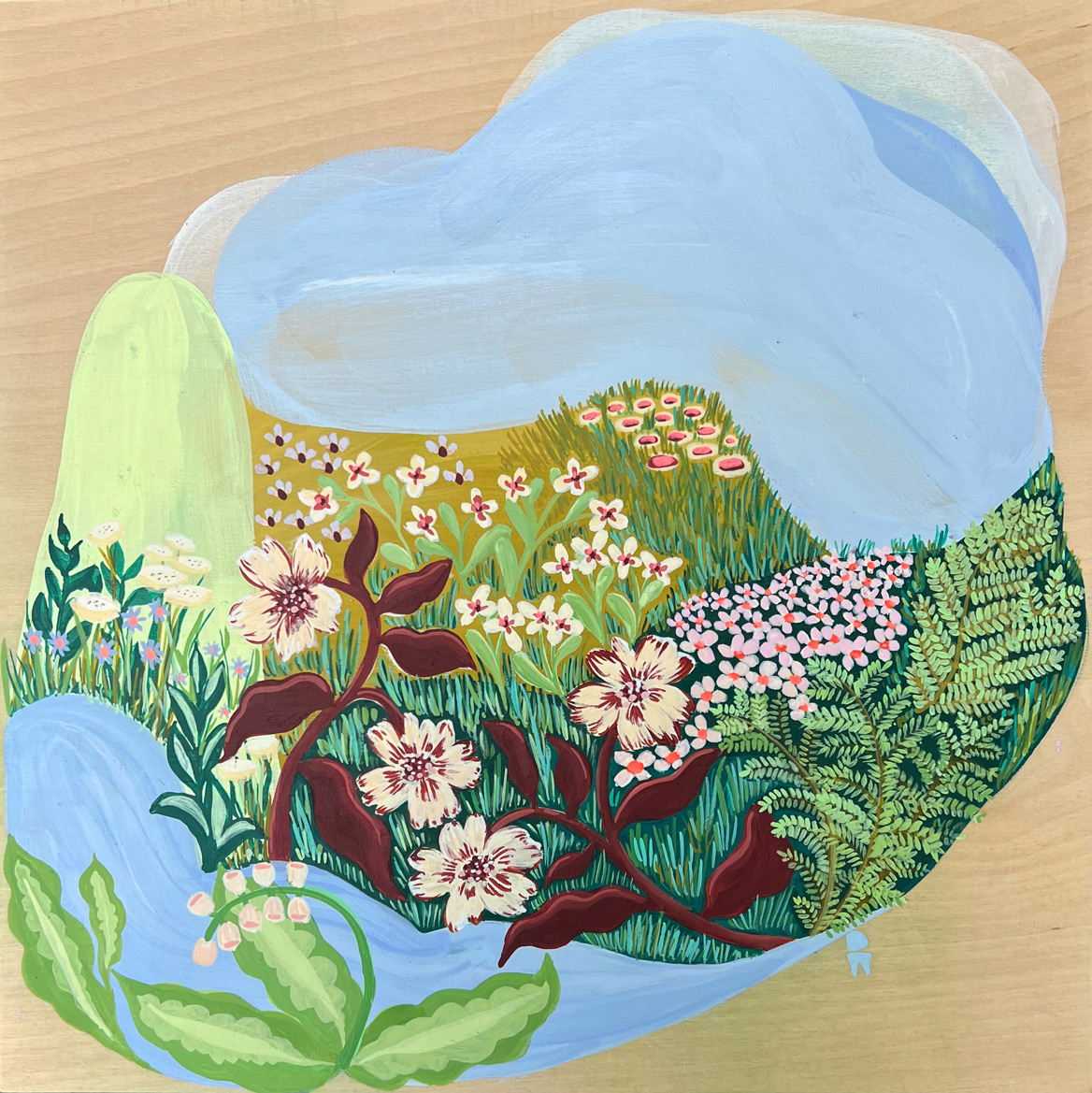 Photo of colourful painting depicting wildflowers on an abstract background