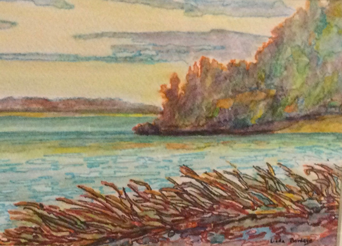 painting of bay in muted colours
