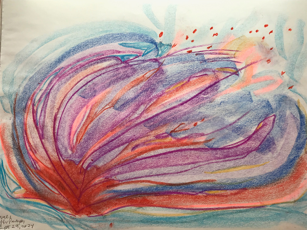 Abstract colourful pastel artwork of swirling forms