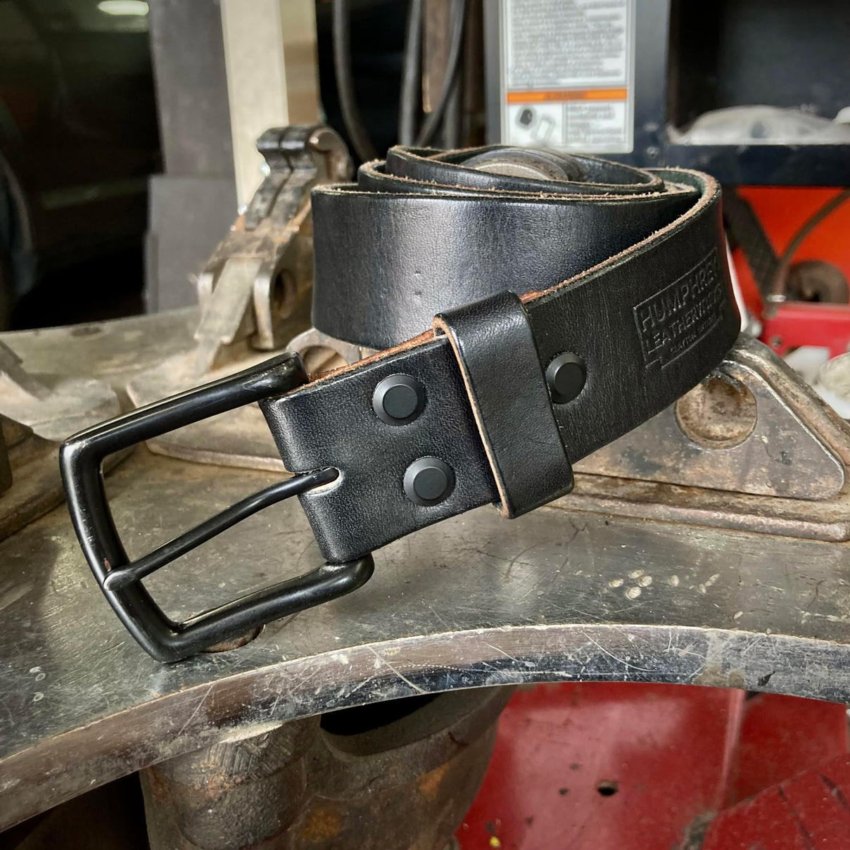 Photo of handmade black leather belt